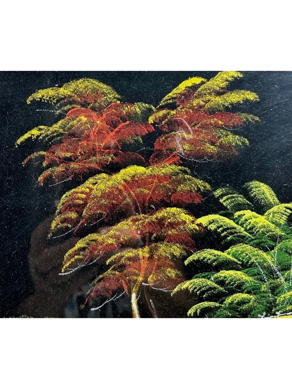 Vintage Black Vekvet Hand-Painted Landscape Art with Gold Frame